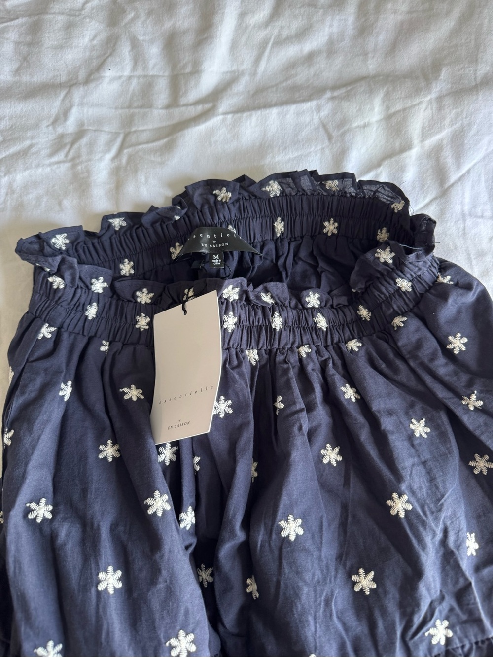 En Saison Nara Dark navy blue embroidered skirt & top set medium scallop hem NWT - Picture 15 of 16